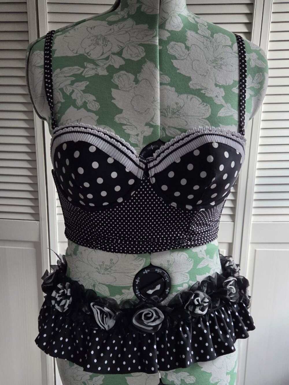 Polka Dot Bustier / Bra and Belt Set with Headband